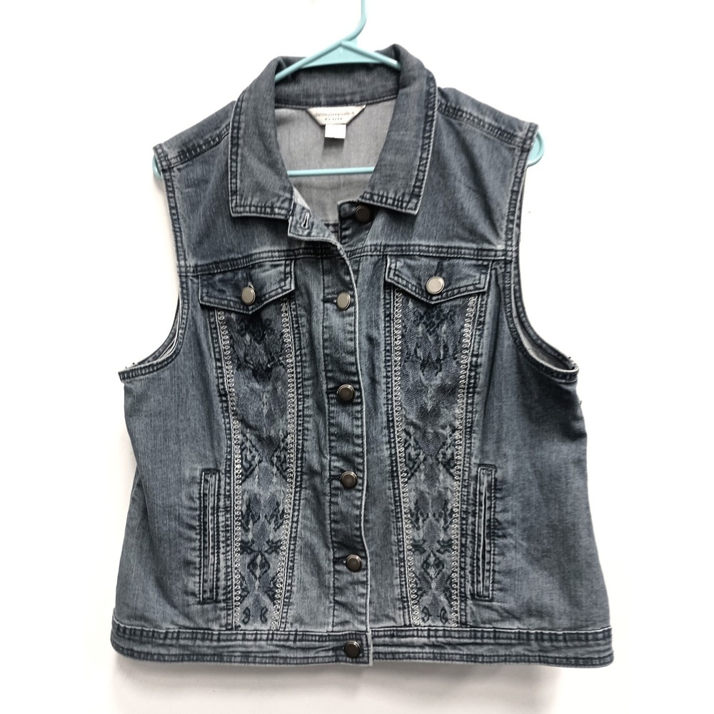 Christopher & Banks Denim Vest Women PXL Blue Embroidered Boho Y2K Grunge Jean